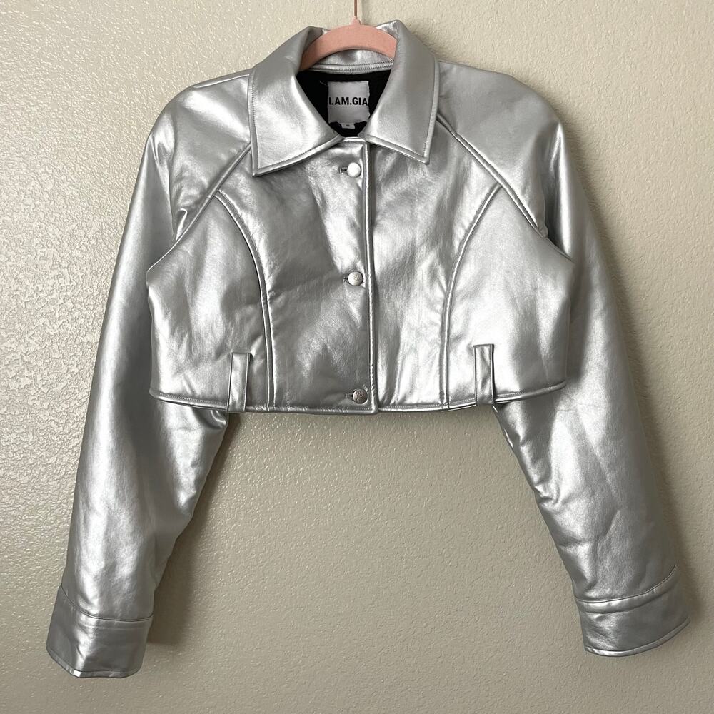 I.AM.GIA Jacket Womens Small Silver Metallic Alessandra‎ Cropped Sherpa Lined - Picture 3 of 13